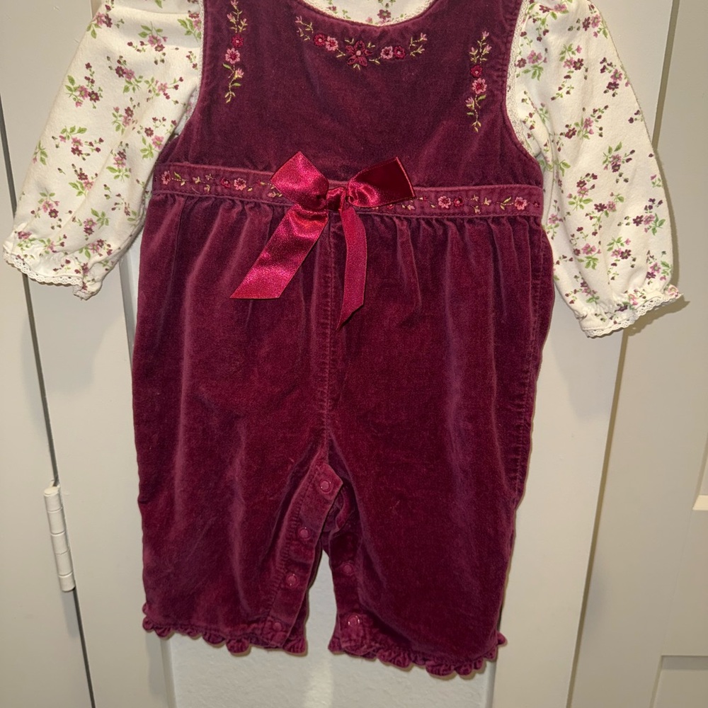 Floral Embroidered Burgundy Baby Romper